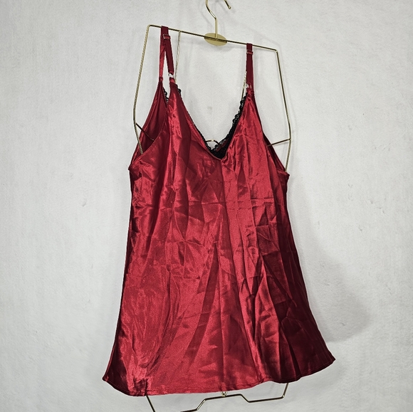Oscar De La Renta Vintage 90's Red Satin Sleeveless Slip Nightie Medium - Picture 2 of 8